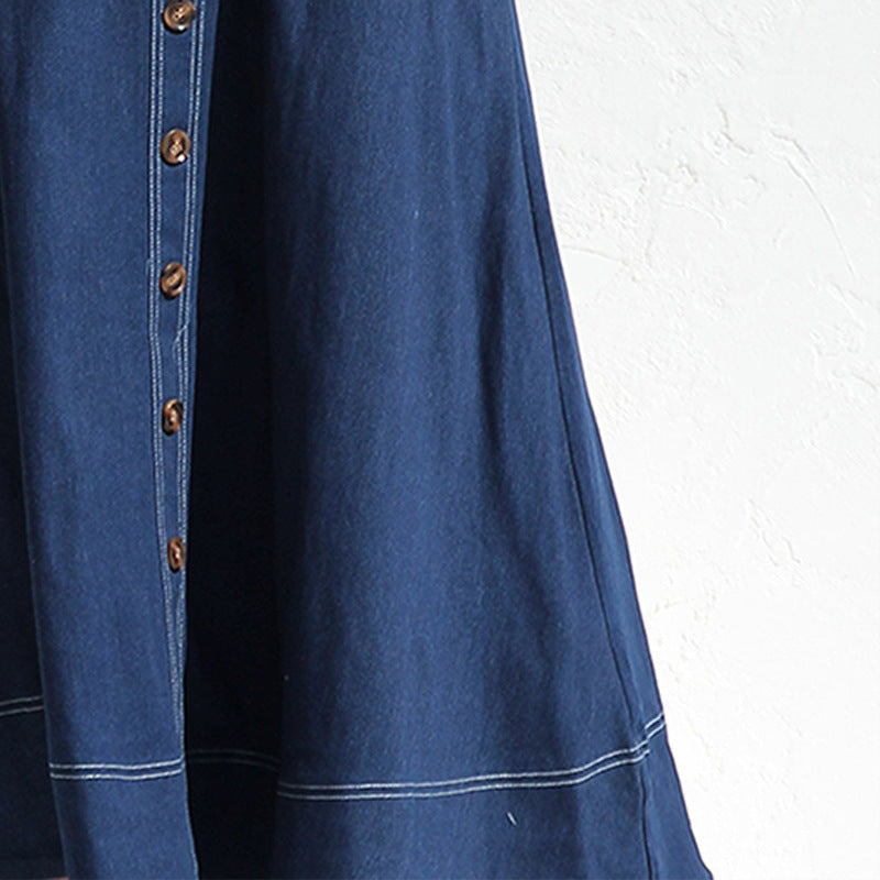 Damen langes Jeanskleid mit Knopfleiste und praktischen Taschen R&B