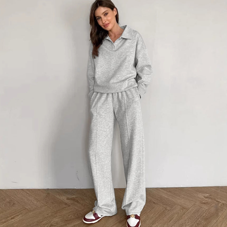 Damen lässiges Sweat-outfit mit lockerer Passform und Polokragen R&B