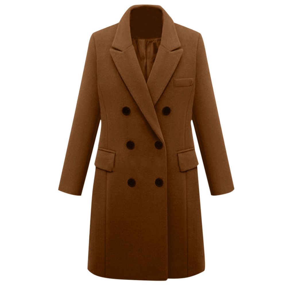 Damen eleganter doppelt-geknöpfter Wollmantel mit Taschen R&B