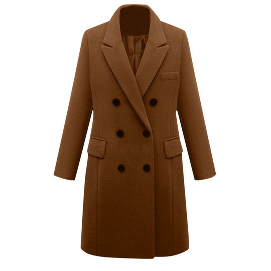 Damen eleganter doppelt-geknöpfter Wollmantel mit Taschen R&B