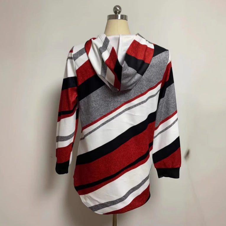 Damen nan Longline-Kapuzenjacke mit diagonalem Streifenmuster, Ringreißverschluss und Seitentaschen R&B