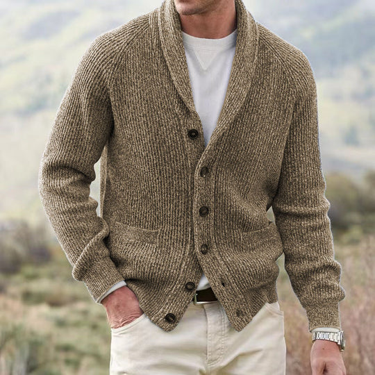 Herren Strickjacke mit trendigem Grobstrickmuster und praktischen Taschen R&B