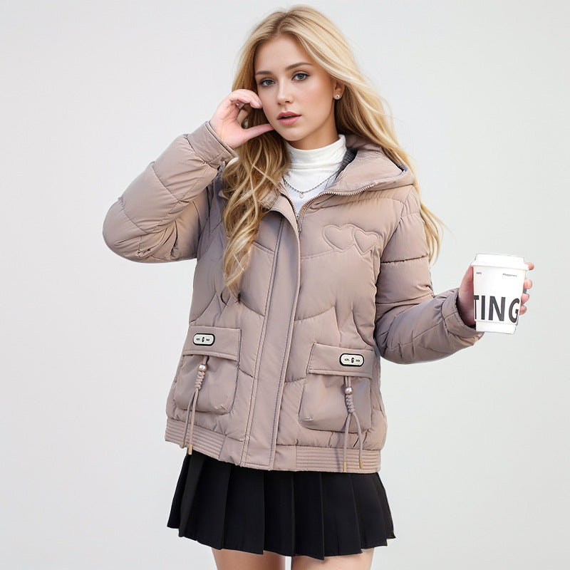 Damen gesteppte Winterjacke mit verstellbarem Kapuzenkragen und funktionalen Seitentaschen