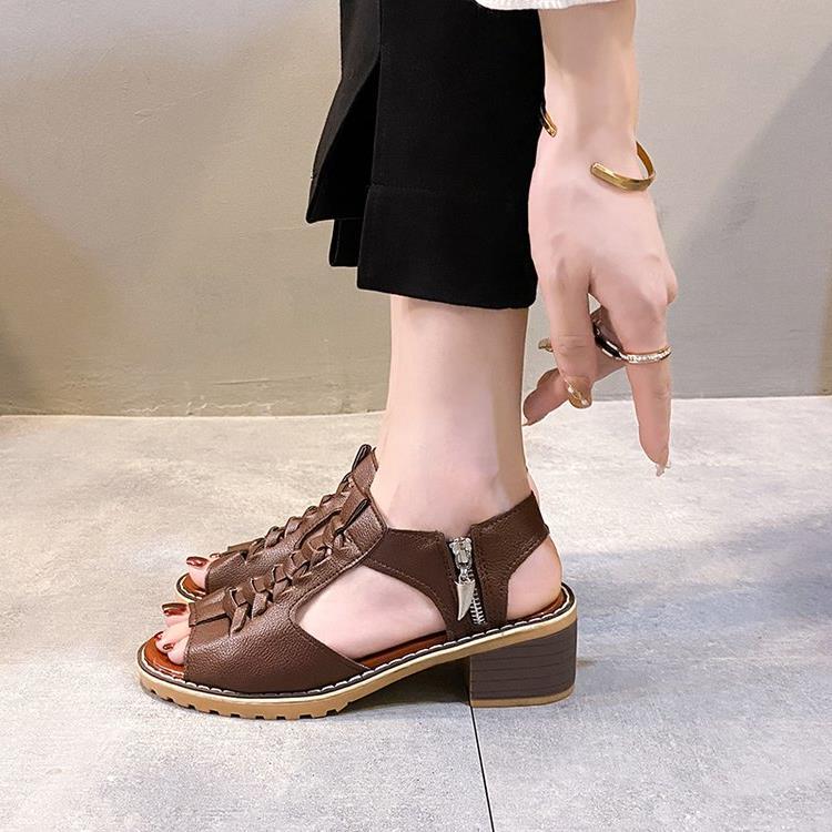 Damen elegante Schnürsandalen mit offener Zehenpartie und modischem Absatz R&B
