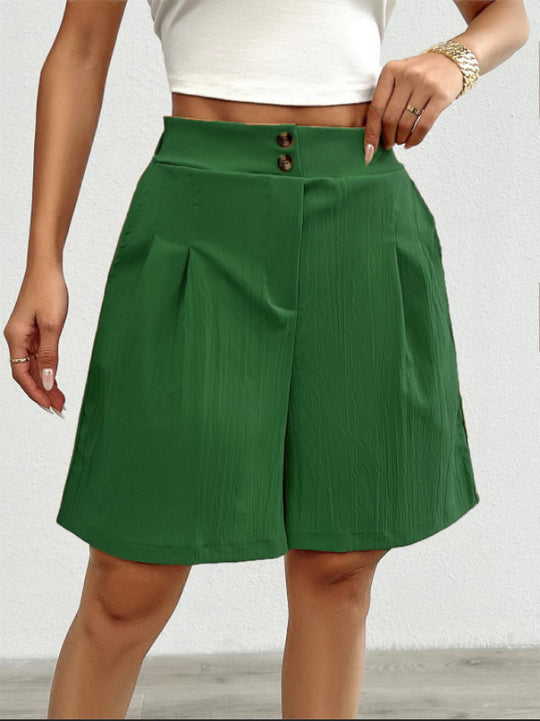 Damen Hochtaillierte Shorts mit doppeltem Knopfverschluss und Falten R&B