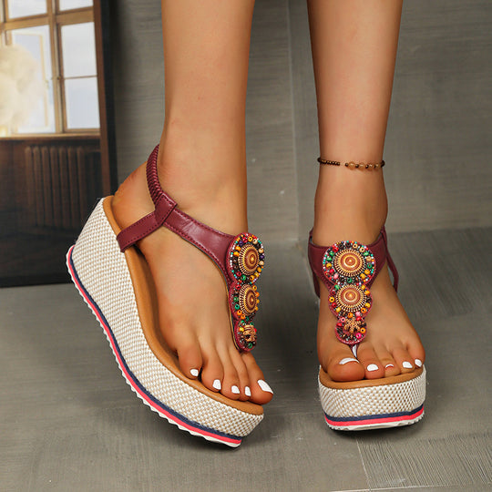 Damen Wedge-Sandalen mit dekorativem Schmuckdetail R&B