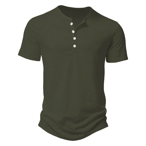 Herren nan Kurzarmshirt im Henleystil aus Slub-Baumwolljersey mit kurzer Knopfleiste R&B