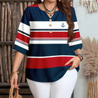 Damen lässiges Marine-Look Oberteil mit Knopfleiste R&B