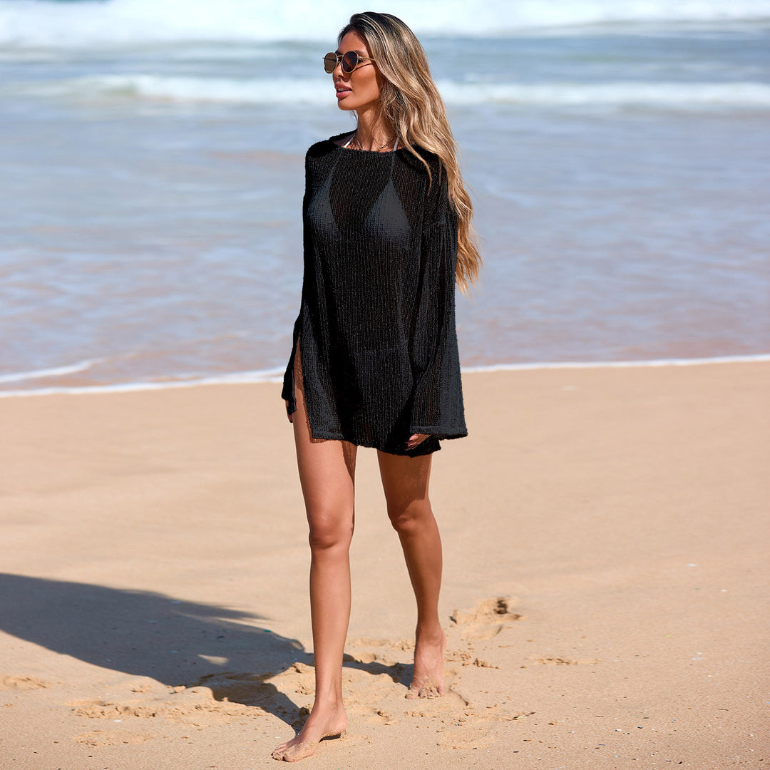 Damen Transparente Strandtunika mit elegantem Schnitt und feinem Netzmuster R&B
