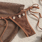 Damen Netz-Bikini-Set mit dekorativem Überwurf und verstellbaren Trägern R&B