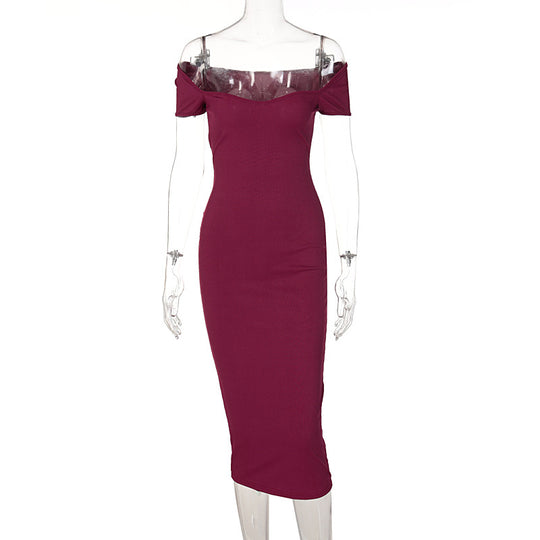 Damen Figurnahes Midi-Kleid mit schulterfreiem Design und eleganten Raffungseffekten R&B