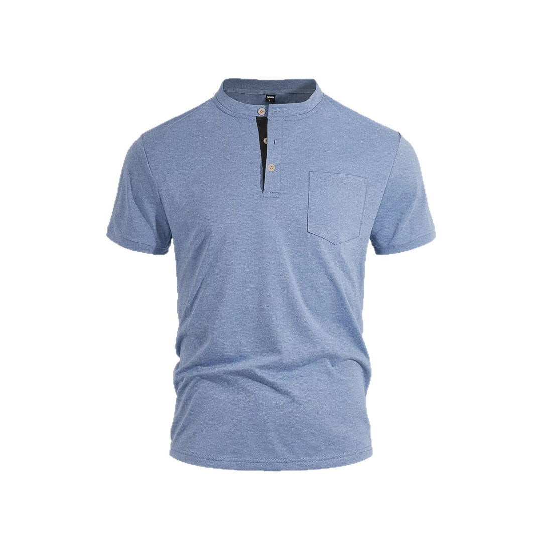 Herren nan strukturiertes Baumwoll-Henleyshirt mit kurzem Stehkragen Knopfleiste und Brusttasche R&B