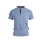 Herren nan strukturiertes Baumwoll-Henleyshirt mit kurzem Stehkragen Knopfleiste und Brusttasche R&B