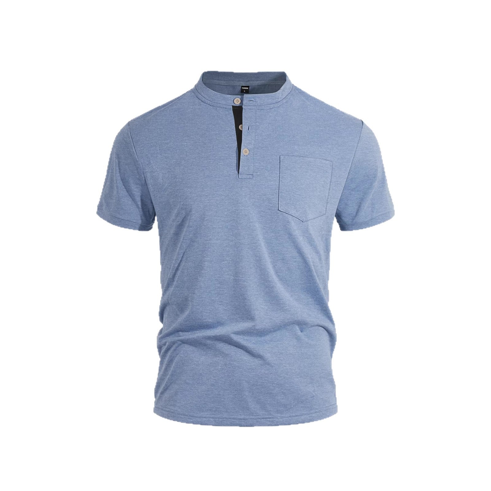 Herren nan strukturiertes Baumwoll-Henleyshirt mit kurzem Stehkragen Knopfleiste und Brusttasche R&B