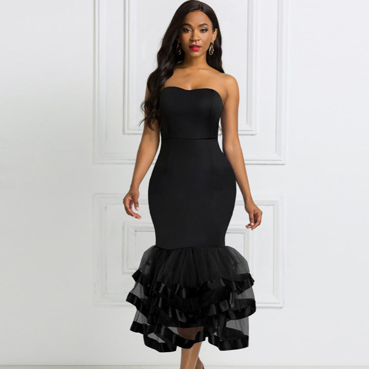 Damen Figurbetontes Abendkleid mit voluminösem Rüschen-Saum R&B