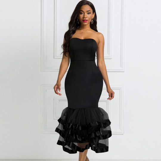 Damen Figurbetontes Abendkleid mit voluminösem Rüschen-Saum R&B