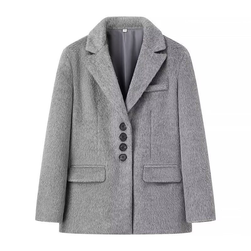 Damen eleganter Wollblazer mit weichem Fleece-Finish R&B