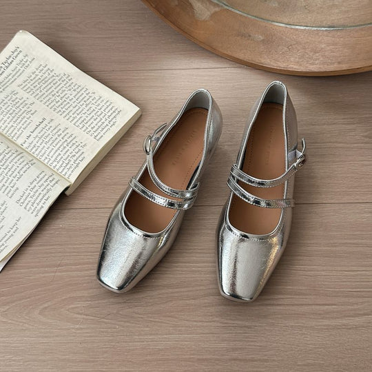 Damen elegante Mary Jane Schuhe mit doppeltem Riemchen und spitzem Zehenbereich R&B