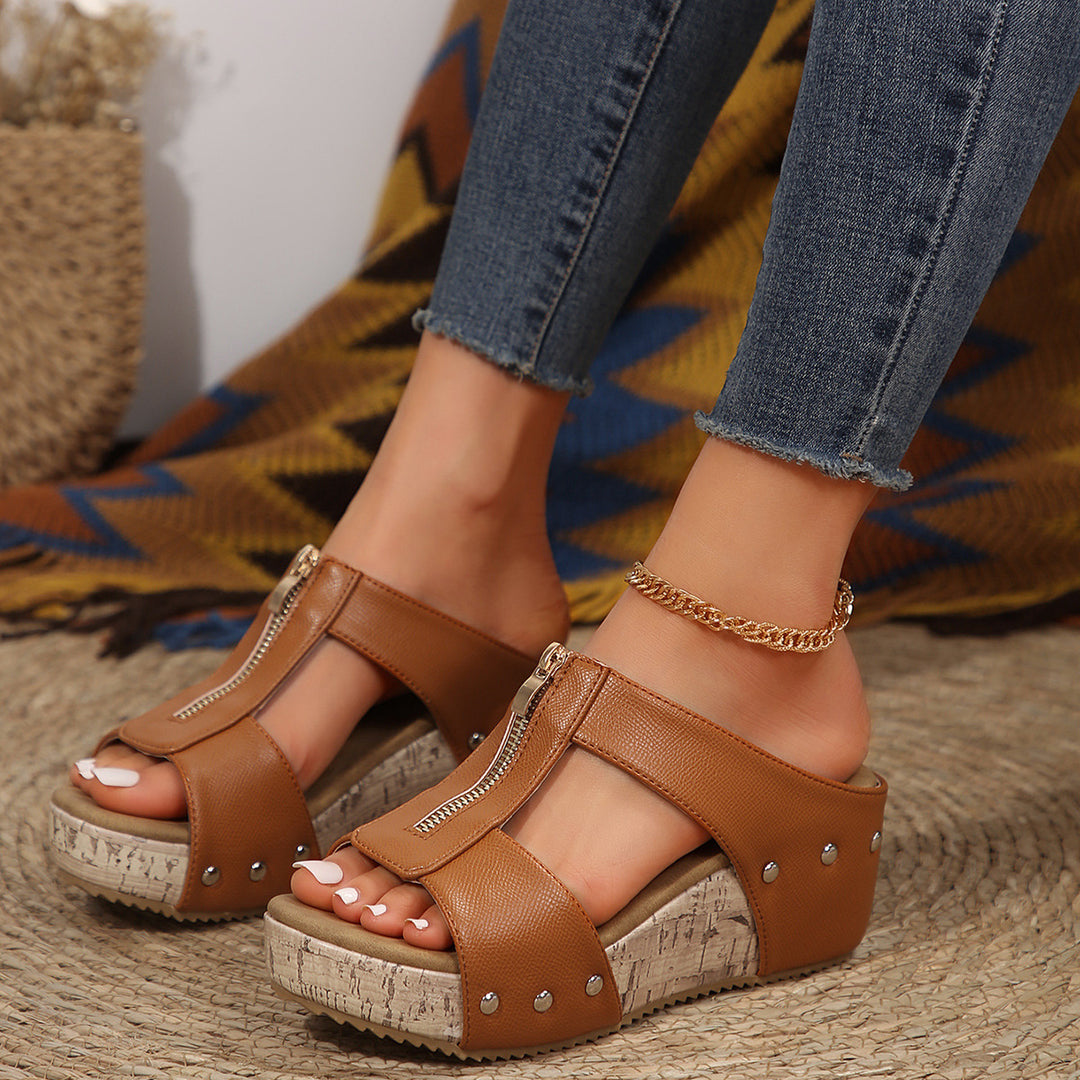 Damen Wedge-Sandalen mit praktischem Reißverschluss und hochwertigem Kork-Design R&B