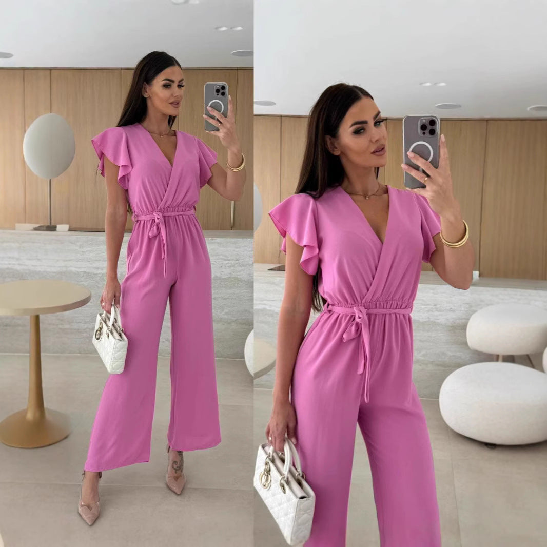 Damen eleganter Jumpsuit mit voluminösen Ärmeln und schmaler Taillenbetonung R&B