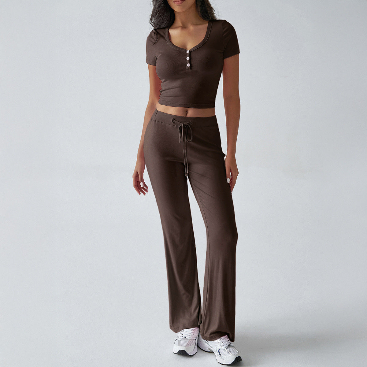 Damen Kombinations-Set mit cropped Oberteil und weiten Hosen R&B