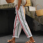 Damen Weite Leinenhose mit handgewtem Muster