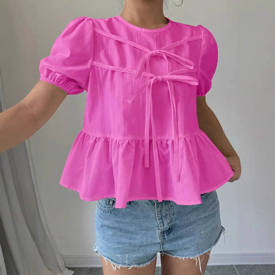 Damen Bluse mit Puffärmeln und verspieltem Rüschendesign R&B