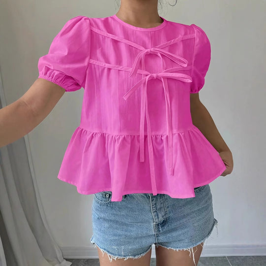 Damen Bluse mit Puffärmeln und verspieltem Rüschendesign R&B