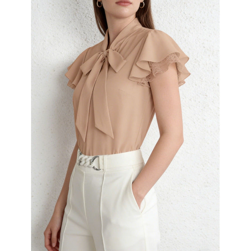 Damen Bluse mit Rüschenärmeln und feminine Schleife R&B