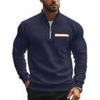 Herren Sportlicher Pullover mit halbem Reißverschluss und Kontrastbrusttasche R&B