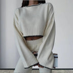Damen elegantes Strickanzug mit weitem Bein und romantischen Ärmeln R&B