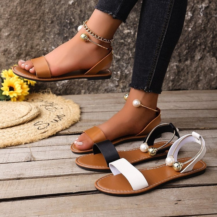 Damen Flache Sandalen mit modischem Schmuckdetail R&B
