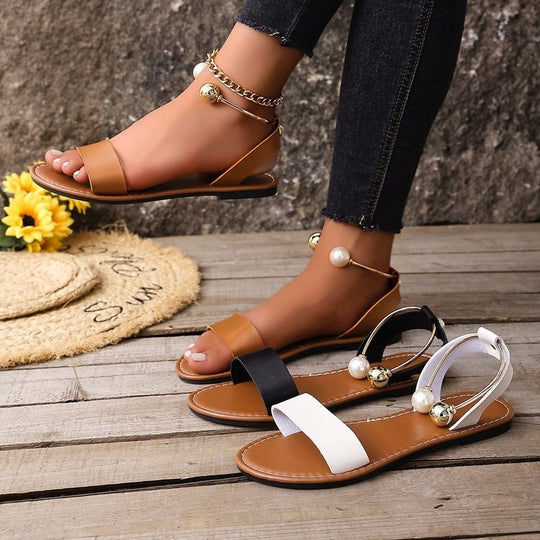 Damen Flache Sandalen mit modischem Schmuckdetail R&B