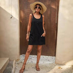 Damen Lässiges Sommerkleid mit Taschen und Knopfdetails R&B
