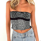 Damen Bandeau-Top mit trendigem Leopardenmuster und zarter Spitzenkante R&B