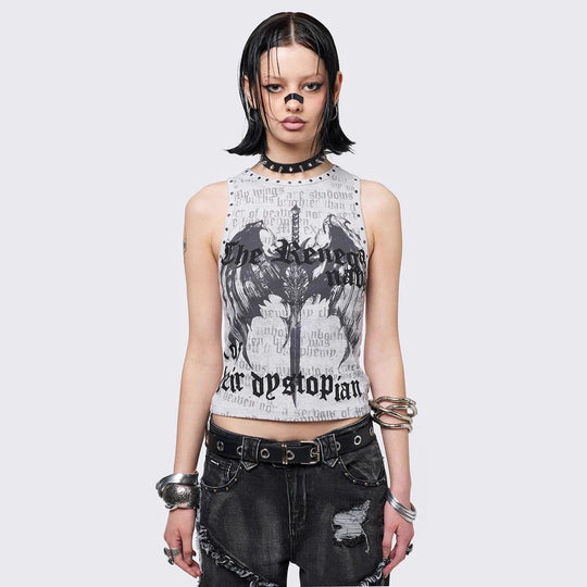 Damen Crop-Top mit urbanem Dystopie-Print R&B