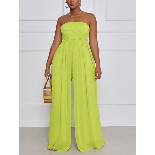 Damen eleganter Jumpsuit mit schulterfreiem Design und elastischem Oberteil R&B