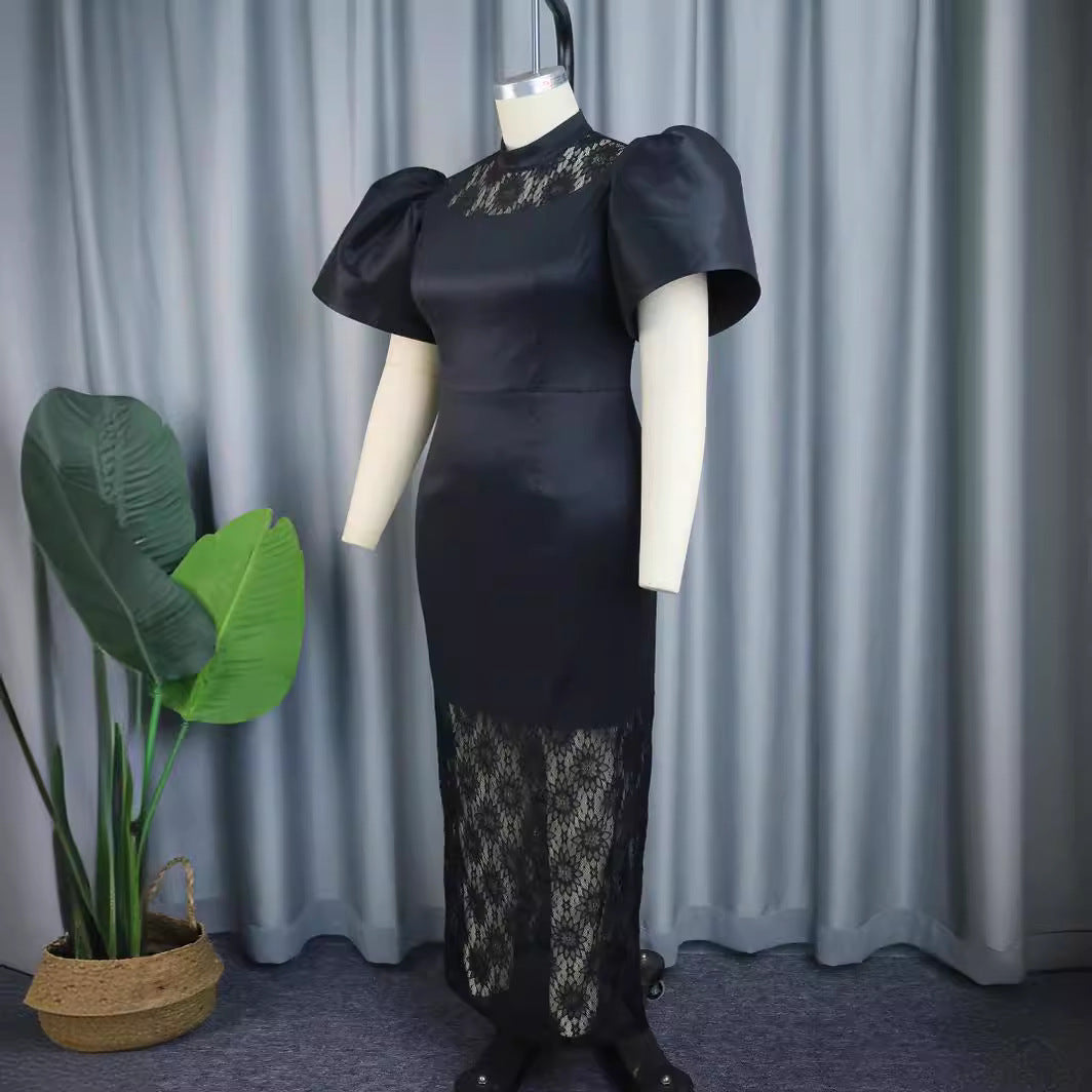 Damen Elegantes Spitze-und-Satin Abendkleid R&B