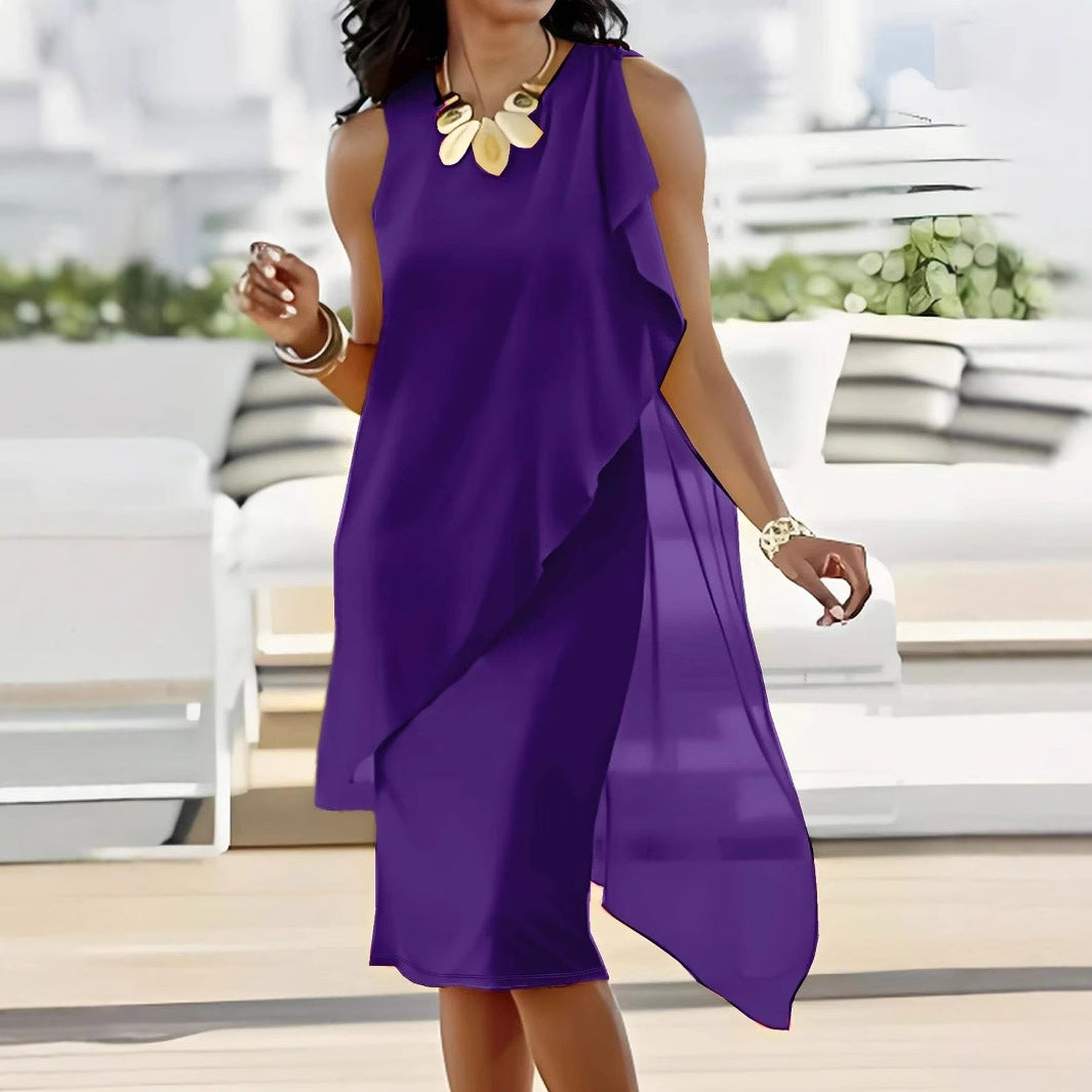 Damen asymmetrisches Chiffonkleid mit fließendem Schnitt R&B