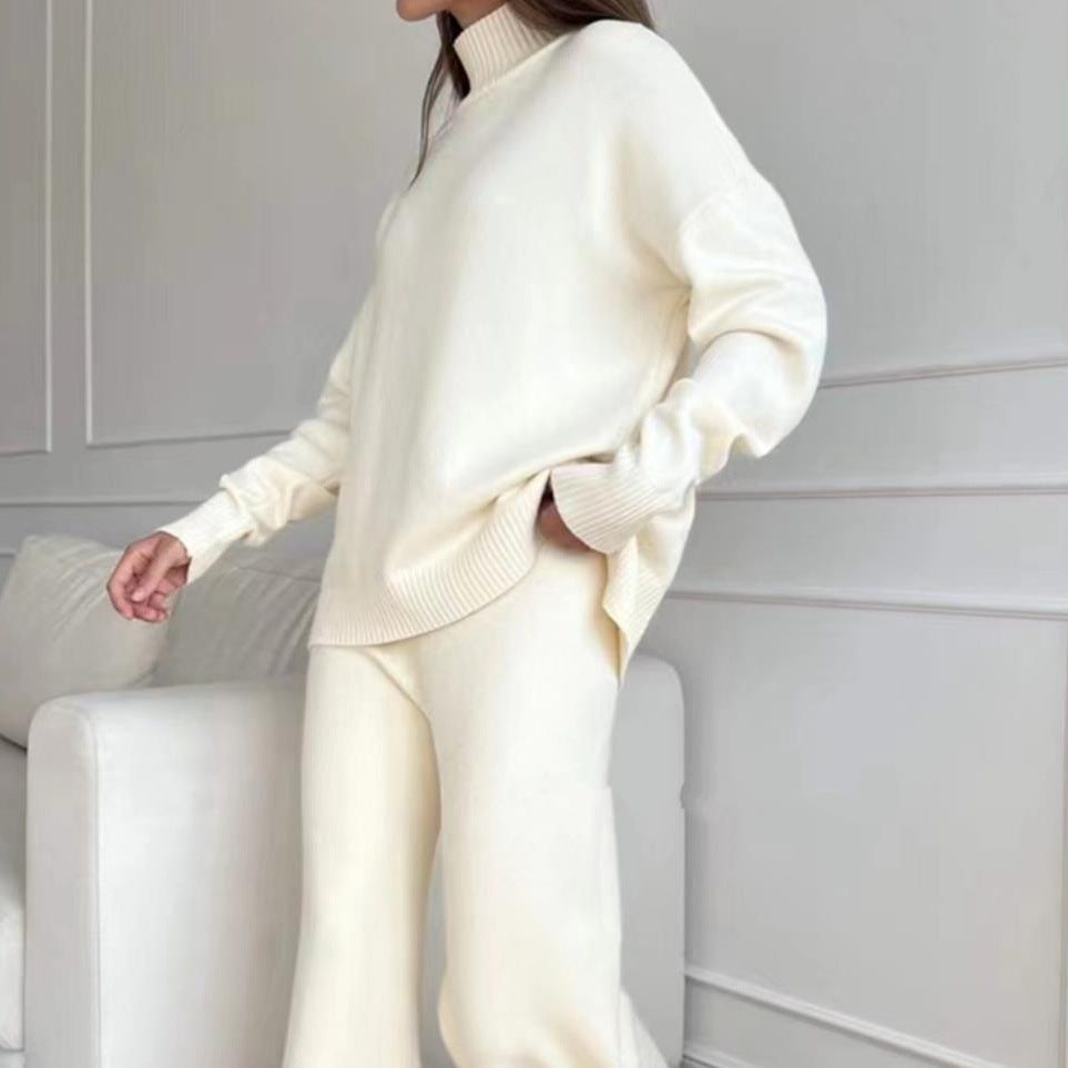 Damen Lässiges Strickset mit hohem Kragen und weitem Bein R&B
