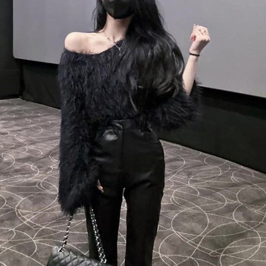 Damen Flauschiger Pullover mit lockerem Schnitt und weichen Ärmeln R&B