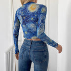 Damen Langarmshirt mit künstlerischem Muster R&B