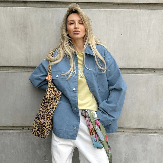 Damen Oversized Jeansjacke mit aufgesetzten Taschen und modernem Schnitt R&B