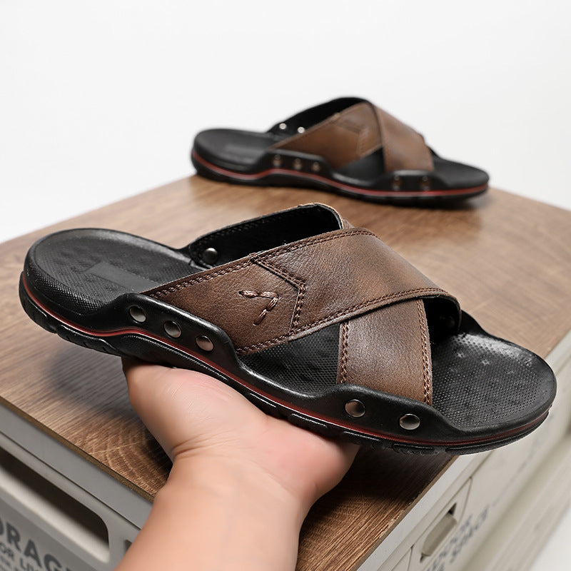 Herren Komfortable und modische Ledersandalen mit verstellbarem Riemensystem R&B