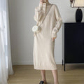 Damen Strickkleid mit Knopfverschluss und hohem Kragen