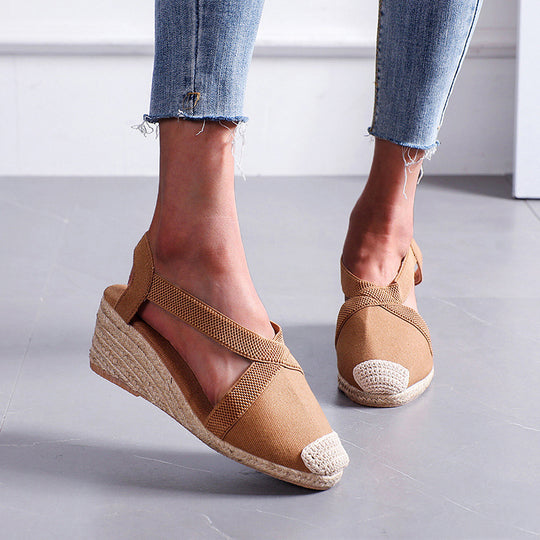 Damen Espadrilles mit elastischen Trägern und Keilabsatz R&B