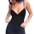 Damen eleganter Spitzen-Bodysuit mit feinen Trägern R&B