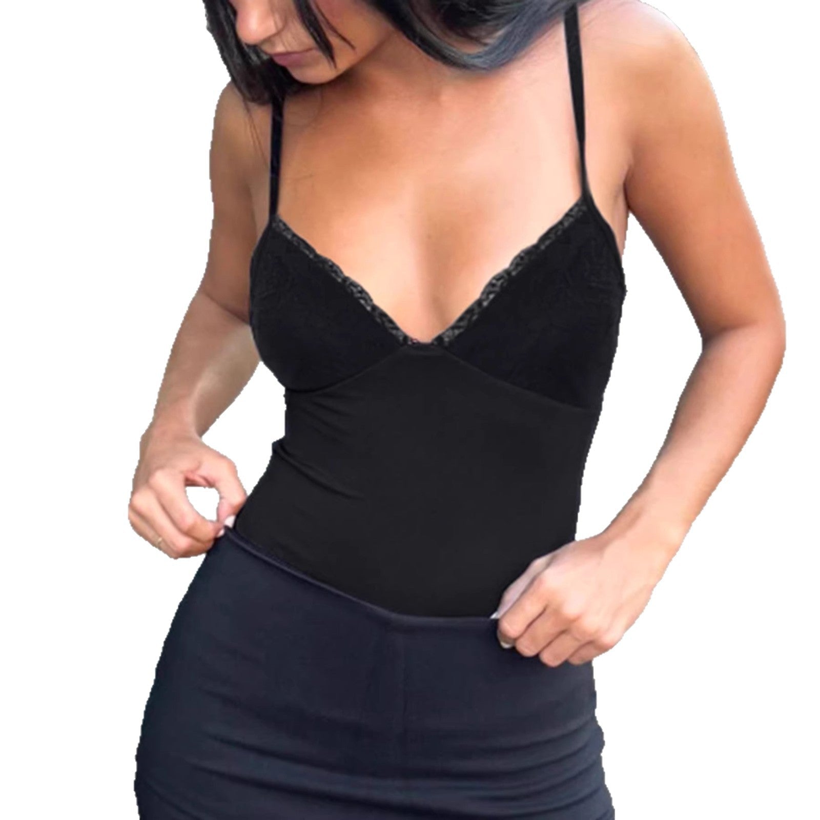 Damen eleganter Spitzen-Bodysuit mit feinen Trägern R&B
