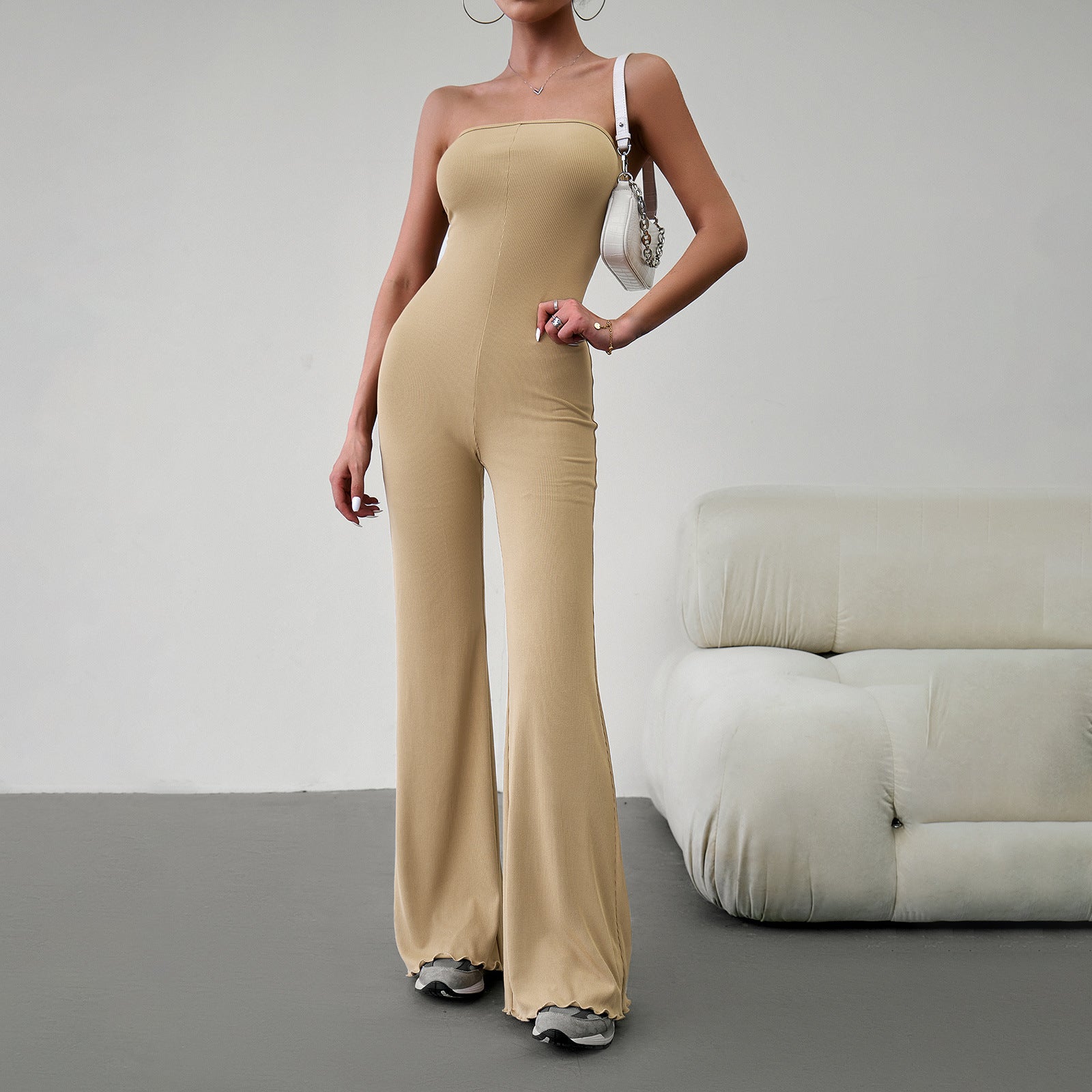 Damen Schmal geschnittenes Jumpsuit mit weitem Bein R&B