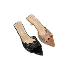 Damen elegante Mules mit Spitzenverzierung R&B